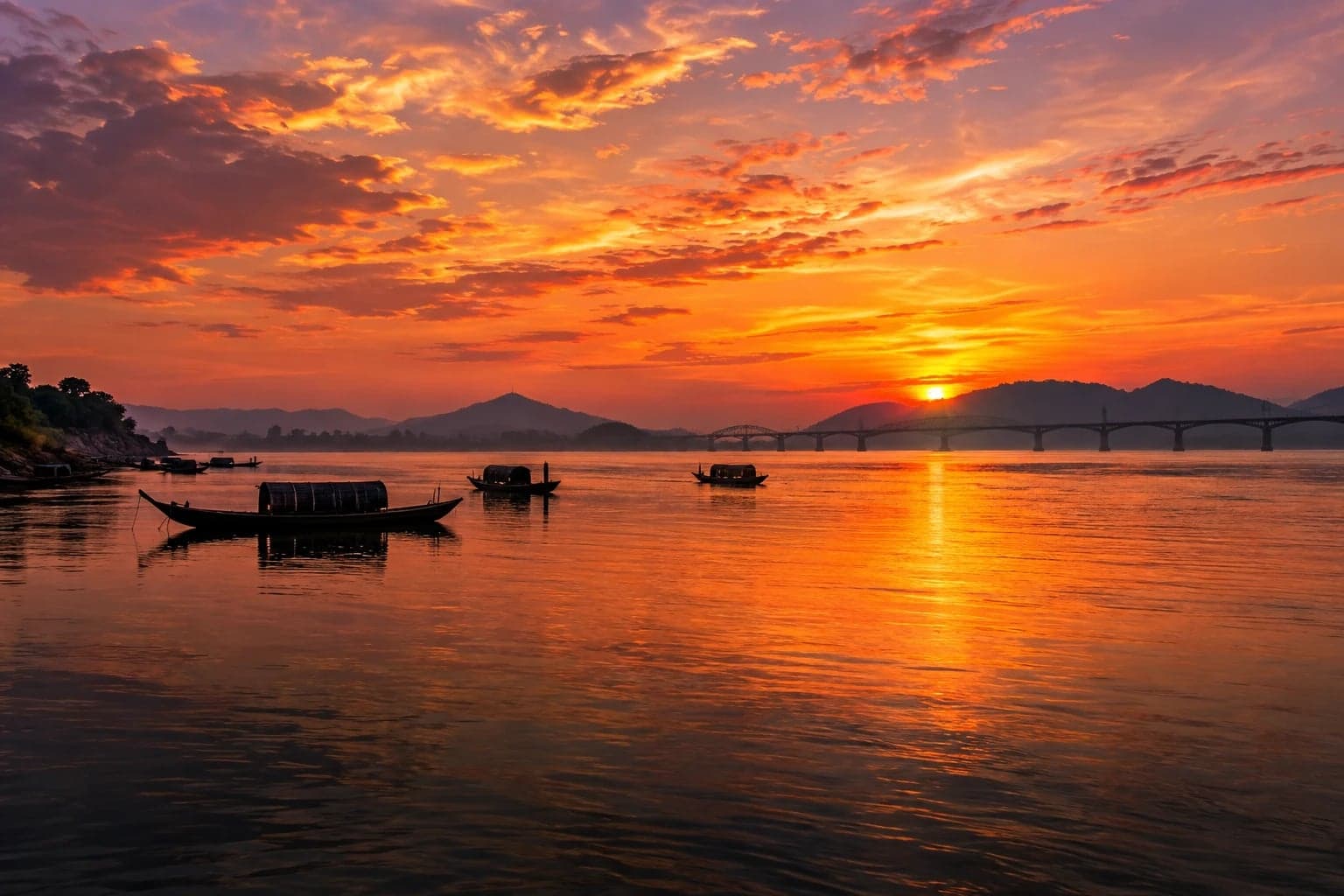 Brahmaputra riverfront in Guwahati at sunset
