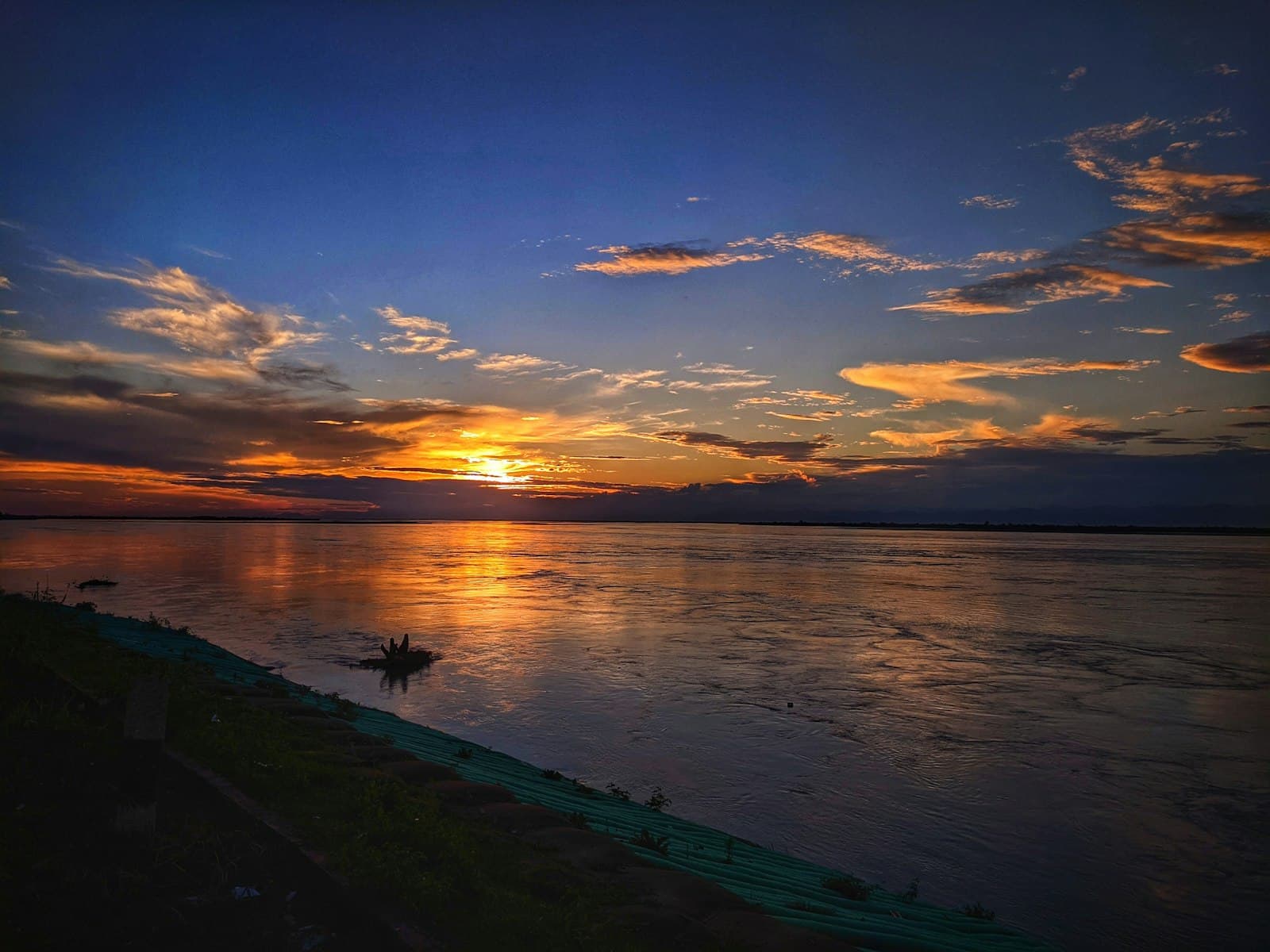 Sunset over the Brahmaputra River in Assam, the river around Majuli