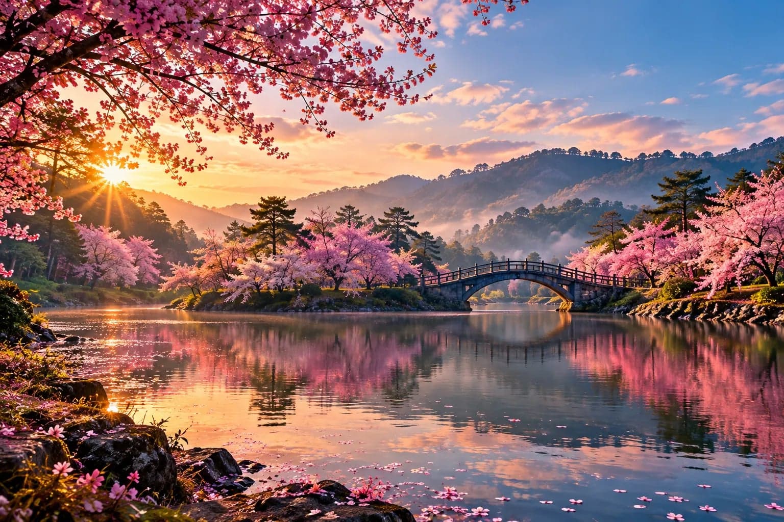 Cherry blossom trees beside Ward's Lake in Shillong